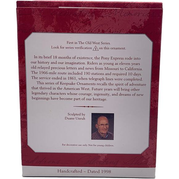 Hallmark Keepsake 1998 Pony Express Rider Old West Christmas Ornament in Box - Picture 2 of 6